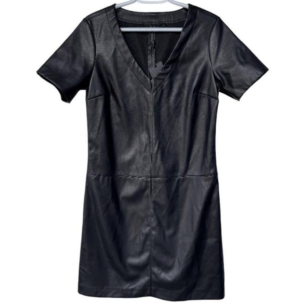 AKA faux leather short sleeve dress black women's size 9 NWT